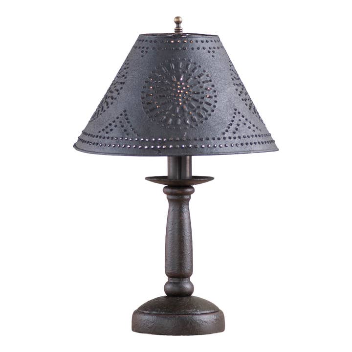 Americana Woodspun Butcher's Lamp with Textured Black Shade for wholesale by Irvin's Tinware