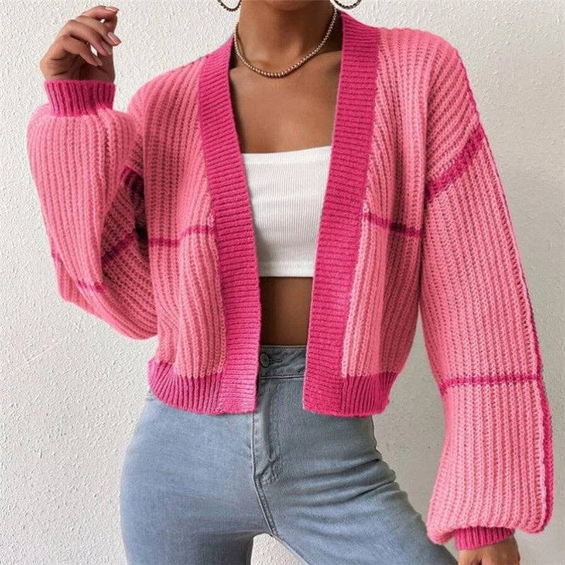 OceanusSwim – wholesale Cardigan – Women’s – Knitted Short Cardigan With Exposed Navel And Color Collision2