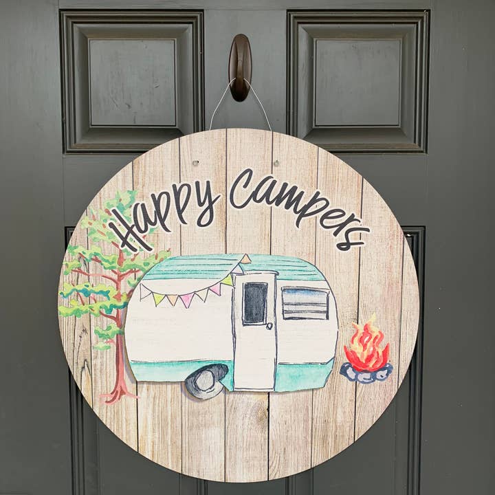Happy Campers Door Hanger 23" for wholesale by Birch and Boulder LLC