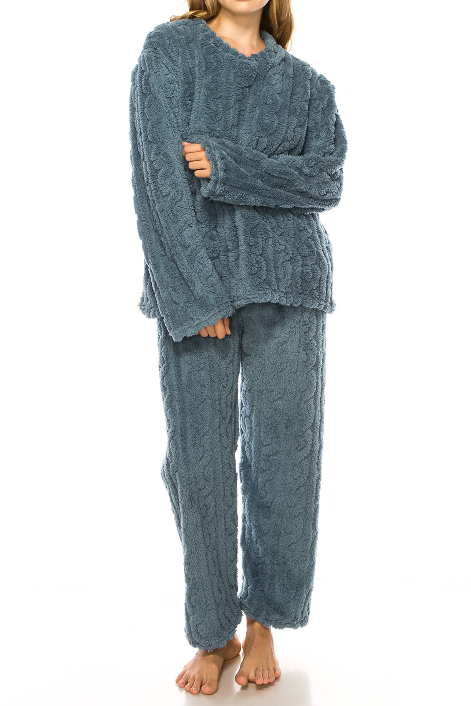Cap Zone - Wholesale Loungeset - Dames - Kabel Fuzzy Sherpa Fleece Pyjama Sets5