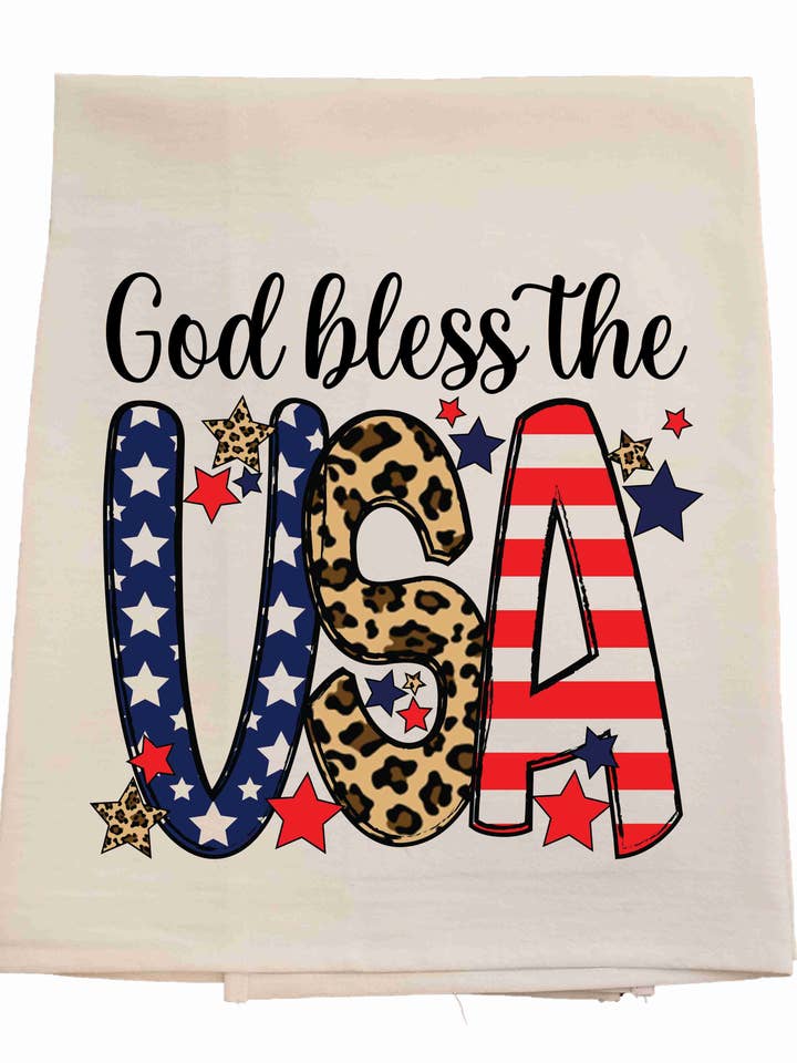 God Bless USA Tea Towel for wholesale by Bunnies and Bows