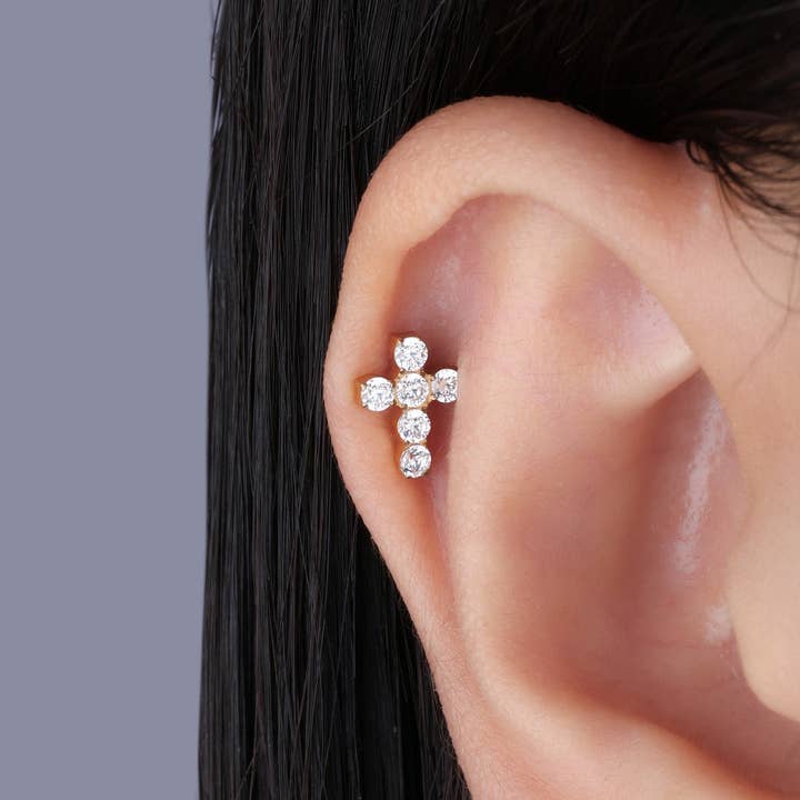 oumo jewelry - Wholesale Stud/Post Earrings - Titanium Cross Gems Stud1