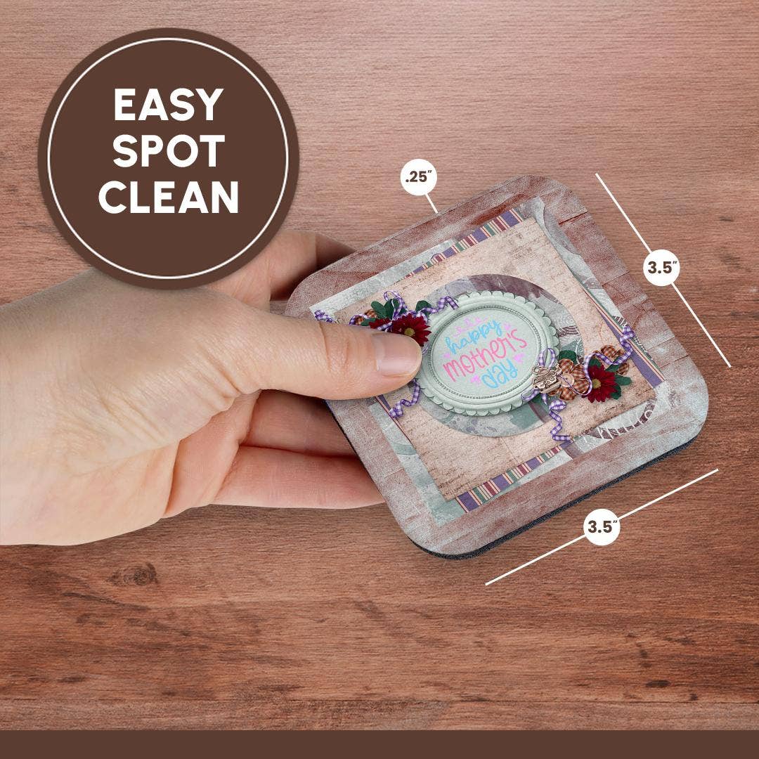 3dRose - Wholesale Onderzetters - 3dRose, Afbeelding van Moederdag in Flora Ronde Lijst, Theepot en Kopje Bedel, Onderzetter13