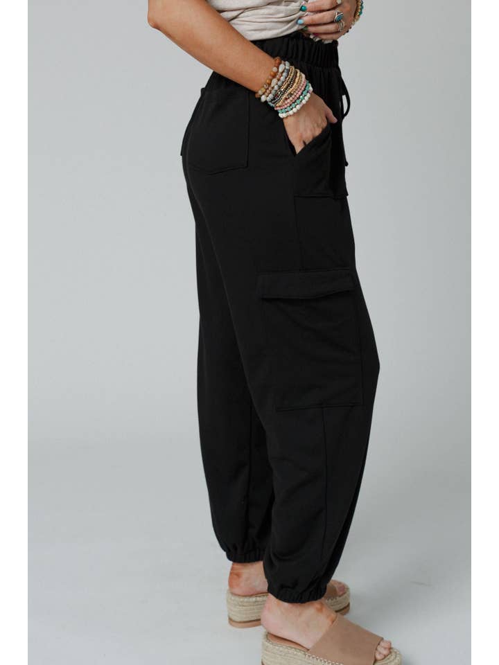 Wholesale Easy Mornings Cinched Pants - Black for your store Wholesale Easy Mornings Cinched Pants - Black for your store