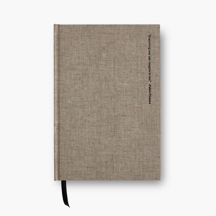 Everything You Can Imagine Is Real Taupe Linen Notebook for wholesale by Souvenir Stationery