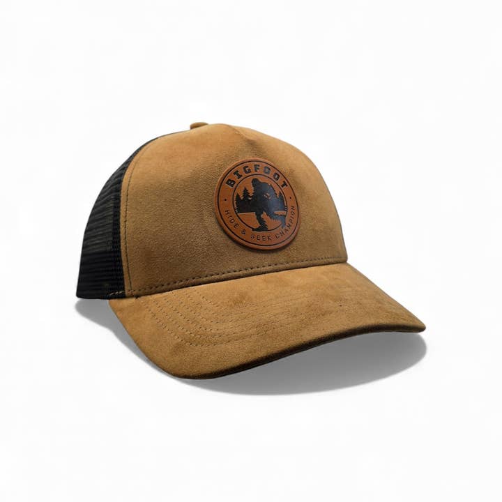 PNW Apparel – wholesale Trucker hat – Unisex – Sasquatch Leather Patch 5-Panel Trucker Hat – Unique Cap5