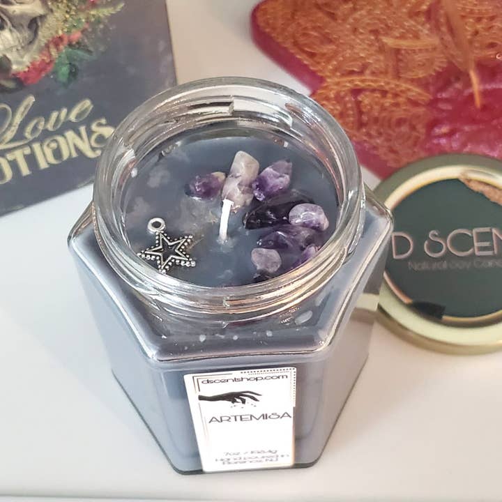 ARTEMISA (Witches Brew) Soy Candle Collection with Amethyst Stones and Charm for wholesale by D SCENT