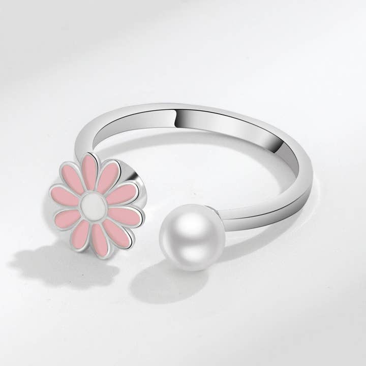 Perimade & Co. LLC – Großhandel Band/Stapelring – Daisy Pearl Anxiety Fidget Spinner-Ring aus massivem Kupfer