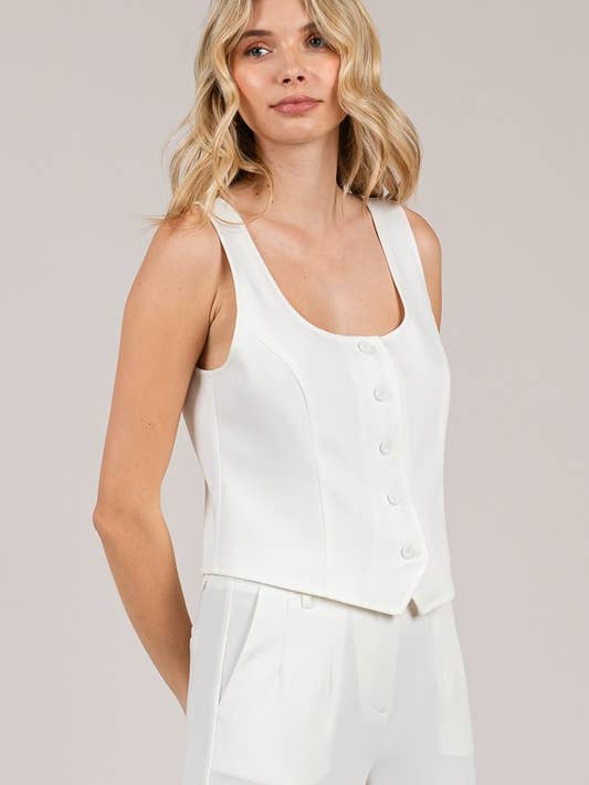 Twill Boat Neck Tailored Vest for wholesale by MintChoco