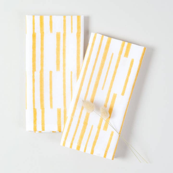 Conjunto de 2 Guardanapos com Riscas e Estampagem em Bloco - Amarelo por atacado de Eyaas