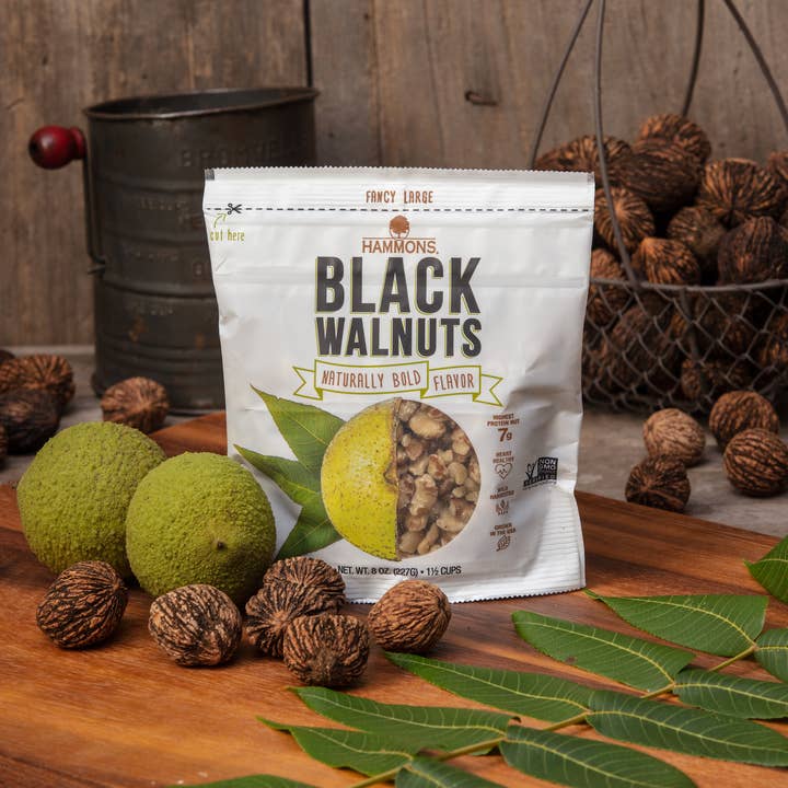 Hammons Wild Black Walnuts - Venta al por mayor Frutos secos - Nueces negras grandes y elegantes (8 oz)