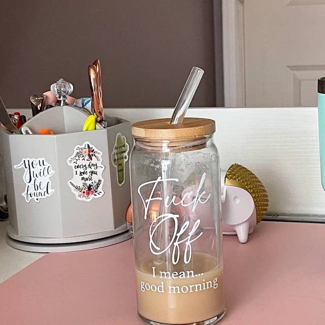 Vulpine Vinyls - Wholesale Drinking Glass/Cup - Fuck Off I Mean Good Morning Funny Iced Coffee Cup3