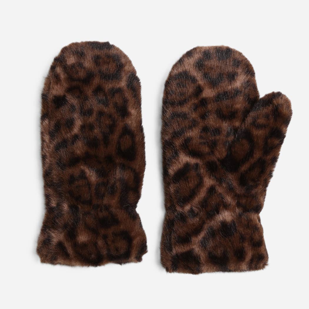  ASSORTED COLORS Leopard Print Faux Fur Winter Mittens for wholesale on Faire3