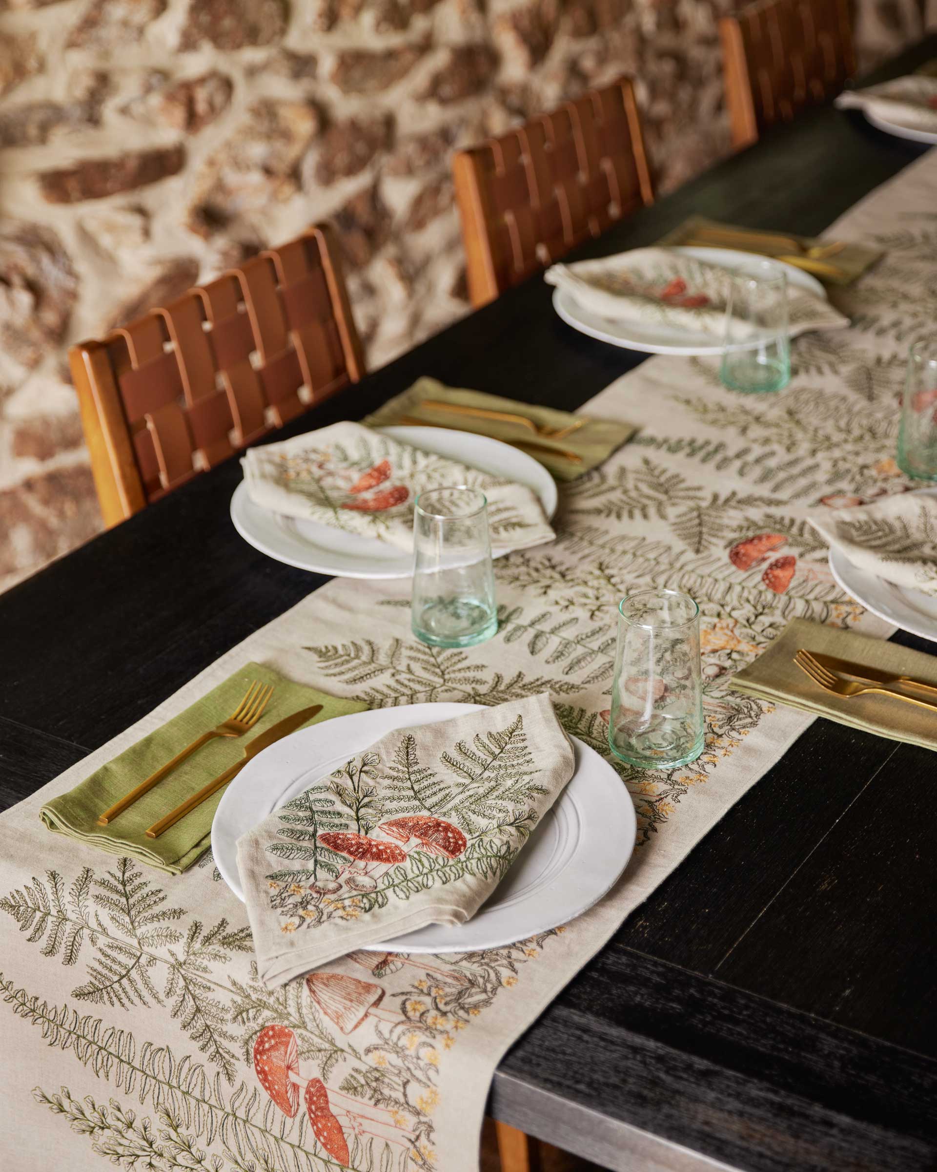 Coral & Tusk - Wholesale Table Runner - Mushrooms and Ferns Table Runner7