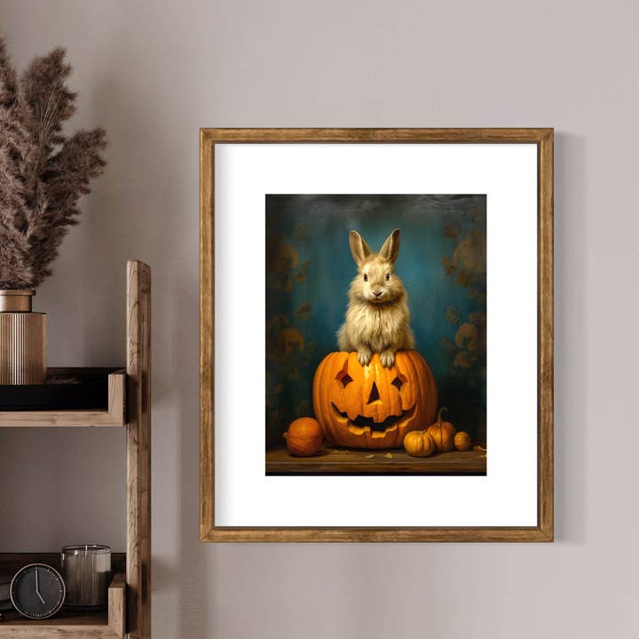 Salty Alyce - Wholesale Art Print - Rabbit In A Jack O Lantern Pumpkin Wall Decor 36AS1