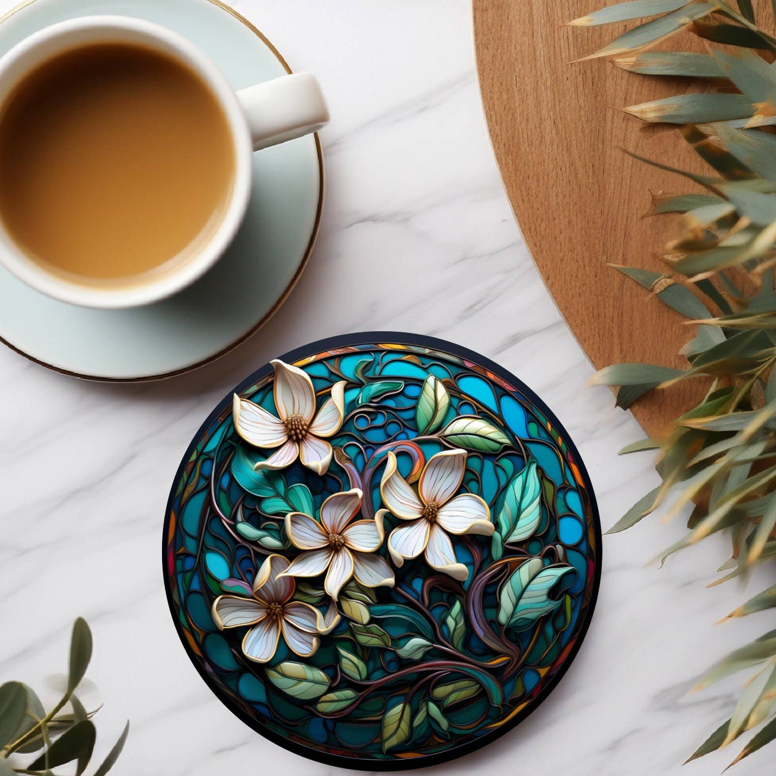 Fernville Creations - Wholesale Coasters - Magnolias Ceramic Coaster with Cork Back for Home Decor3