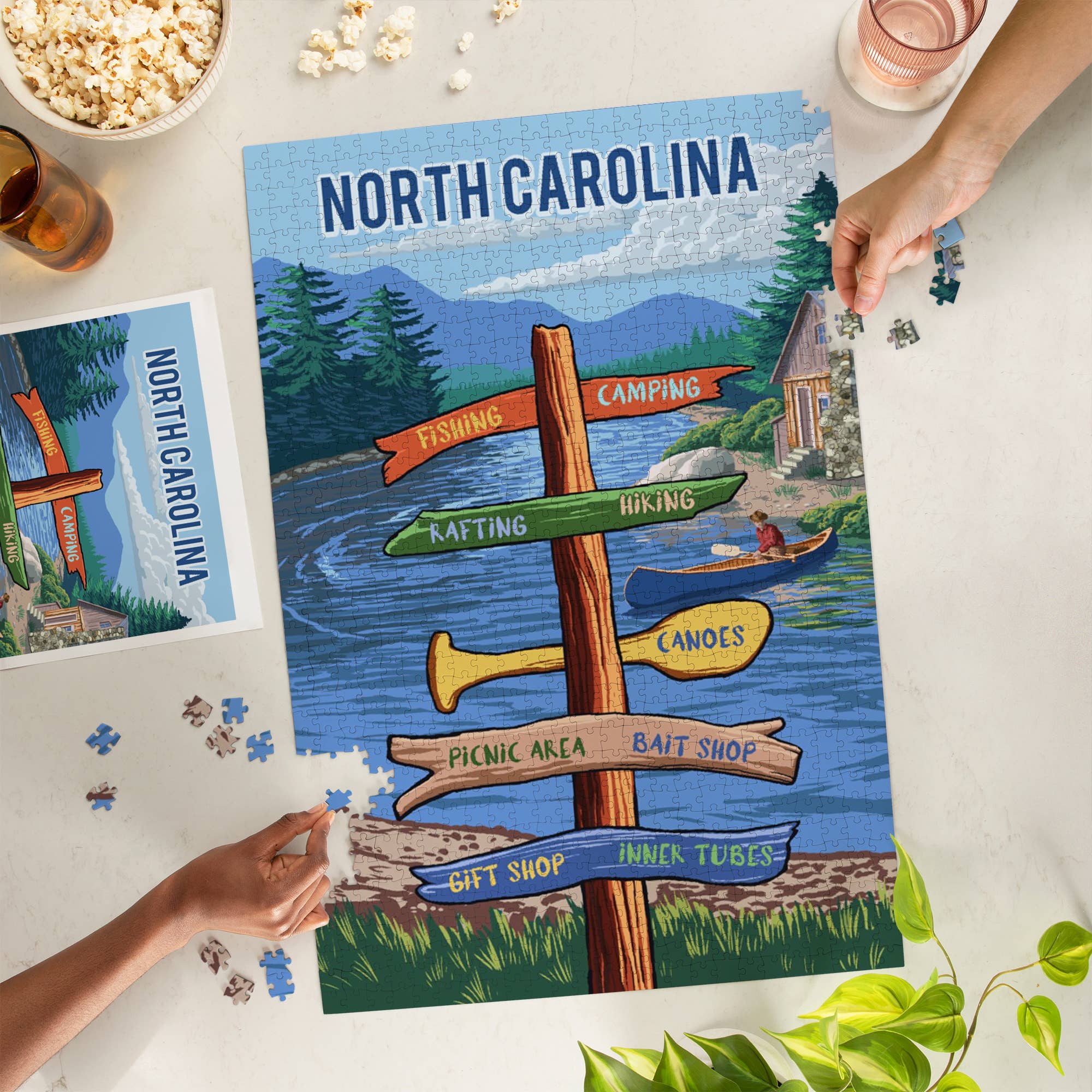 Lantern Press – wholesale Puzzle – Adult – 1000 PIECE PUZZLE North Carolina, Signpost, River1