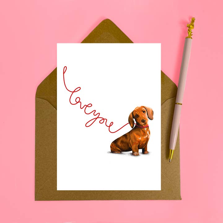 Cartão Faded Red Love You Salsicha Cão Namorados por atacado de Hot Dog Greetings