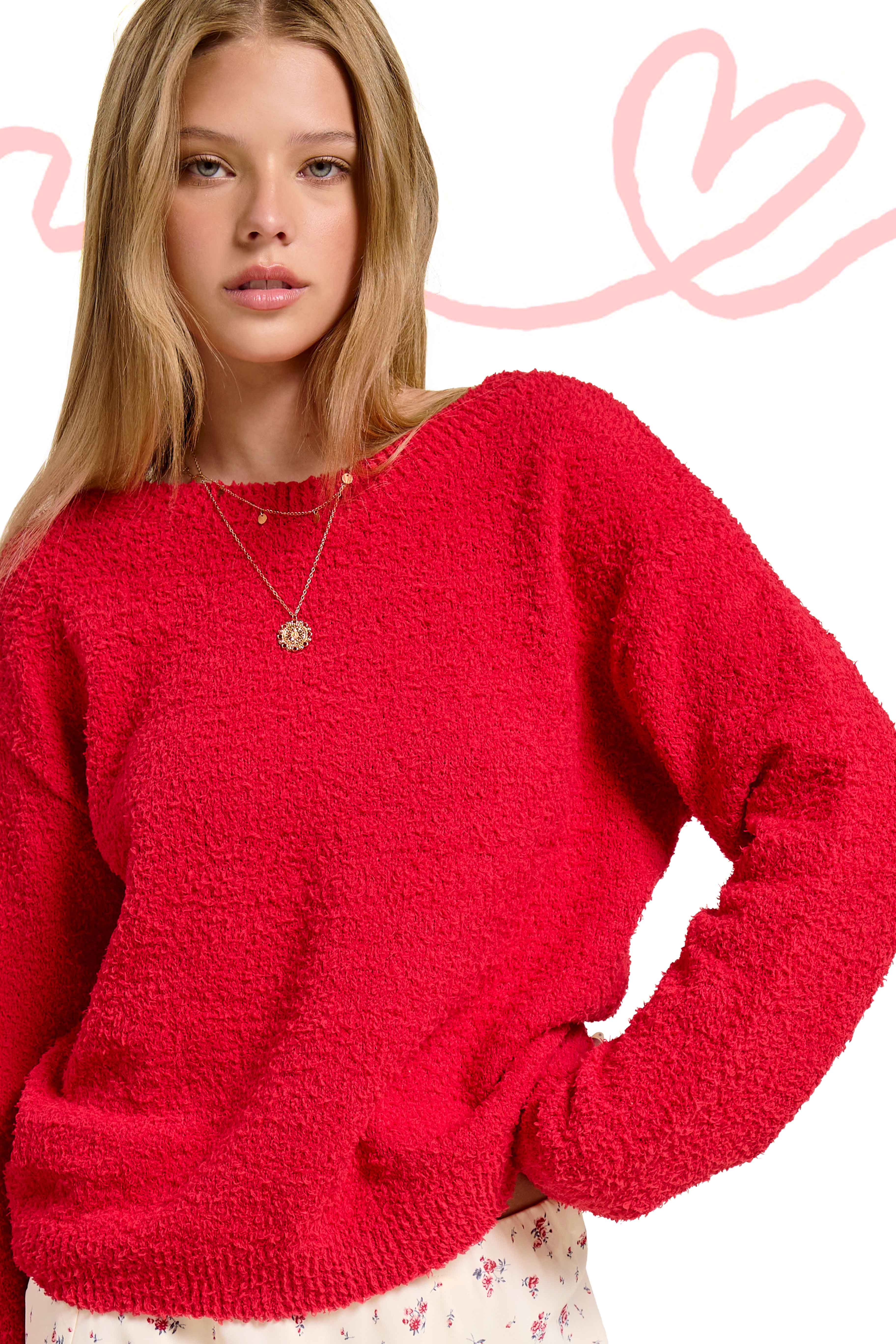 La Miel - Wholesale Knit Sweater - Women's - JDS3605-Fuzzy Reversible Drawstring V-Neck Sweater13