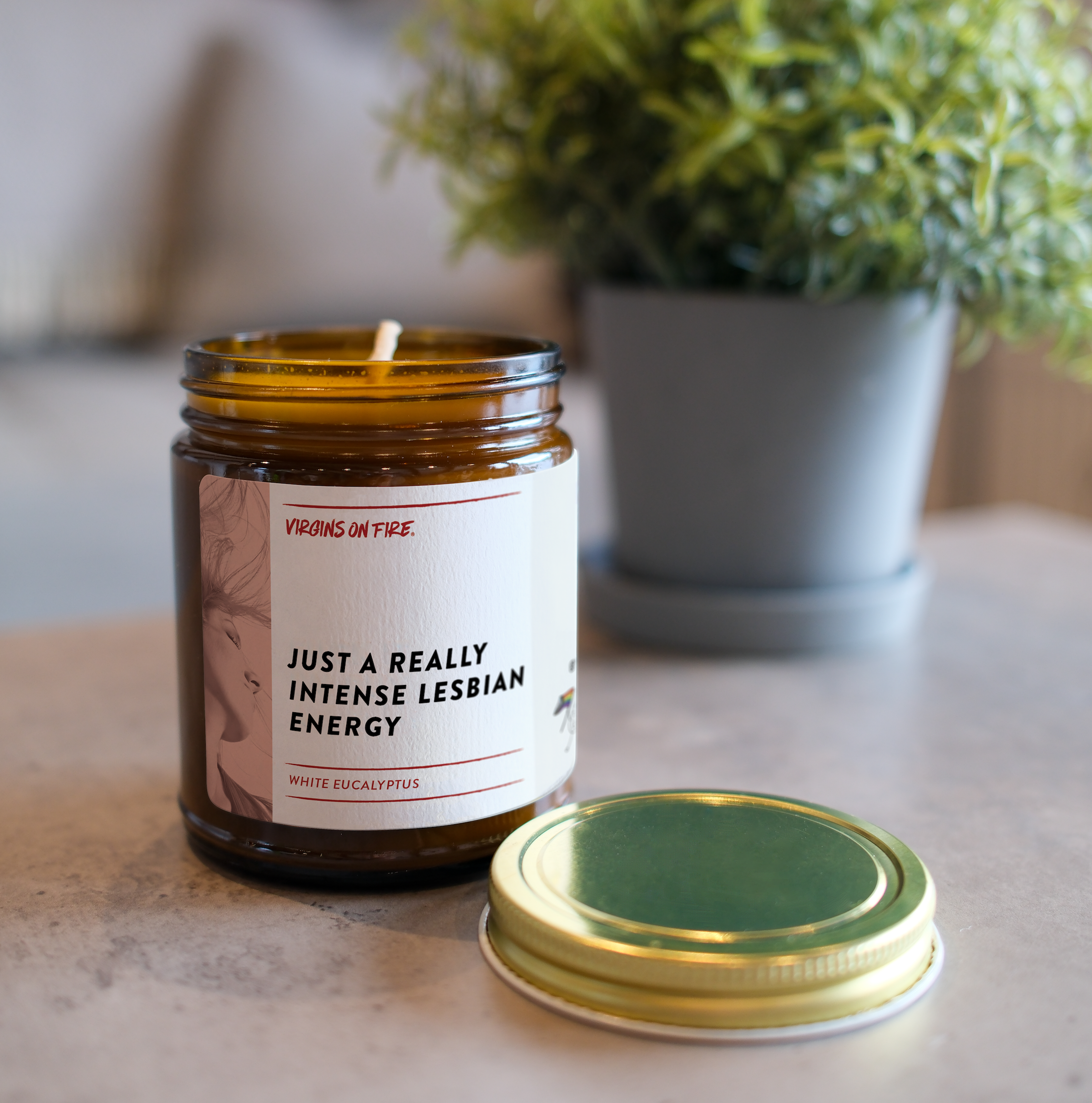 Virgins On Fire Candle Co. - Wholesale Jar/Filled Candle - JUST A REALLY INTENSE LESBIAN ENERGY (Eucalyptus) Soy Candle4