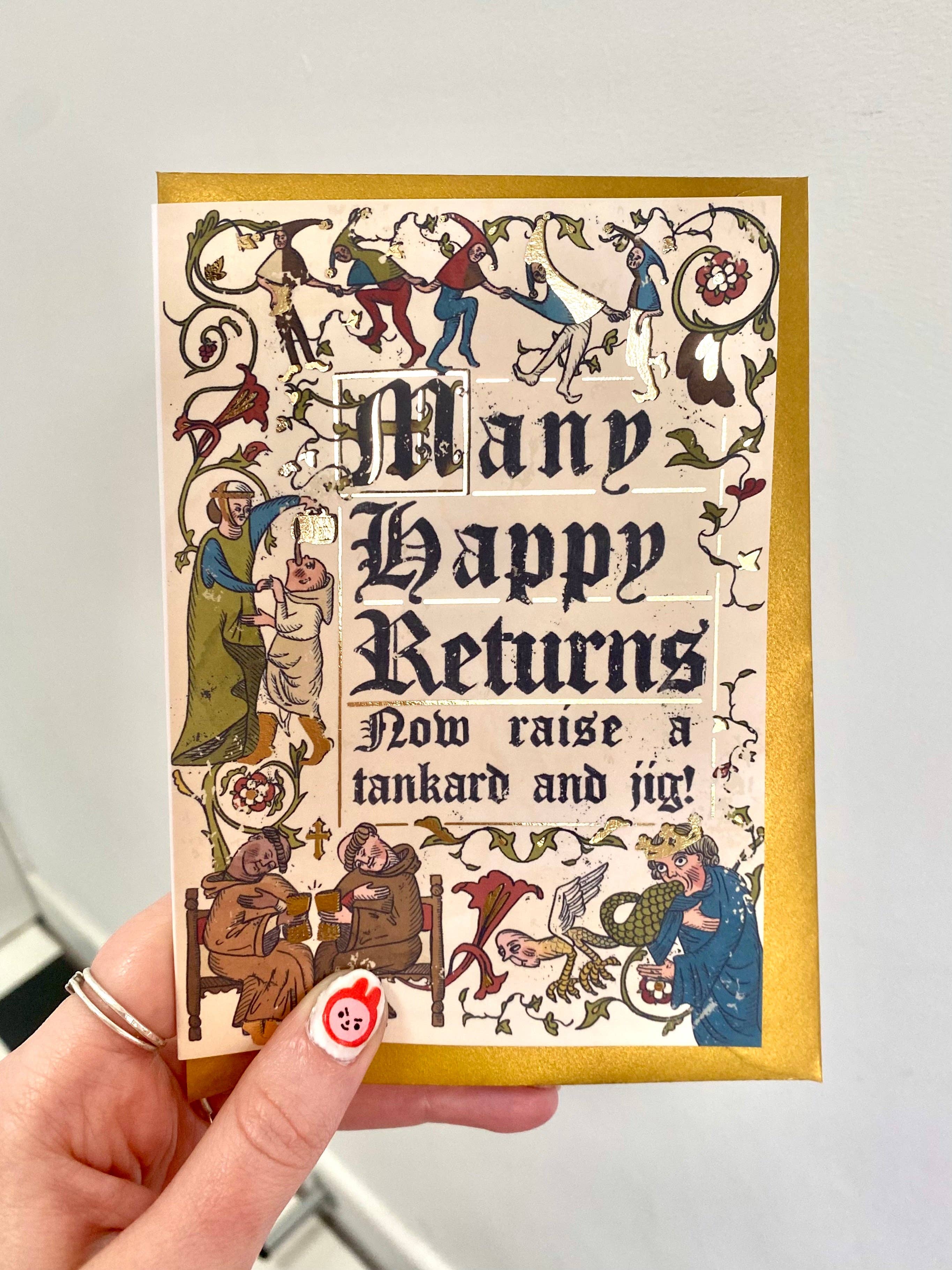 Many Happy Returns Medieval Birthday Card for wholesale by Clarice Tudor