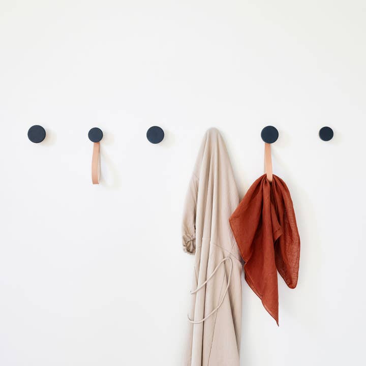 5mm Paper - Wholesale Wall Hook - Wood & Ceramic Coat Hook / Hanger Leather Strap - Dark Blue2