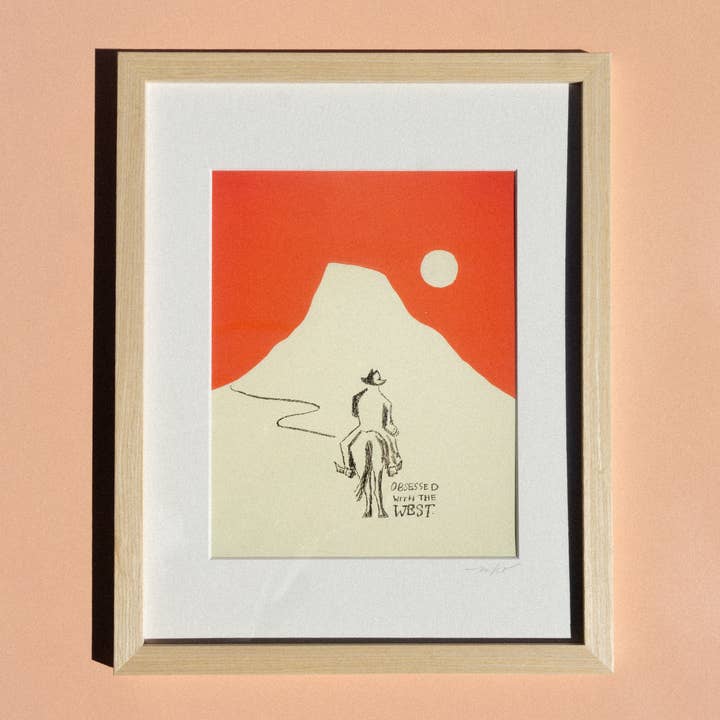 Mel K. Olrich Art - Wholesale Art Print - Cowboy riding off into the sunset, modern western wall art1