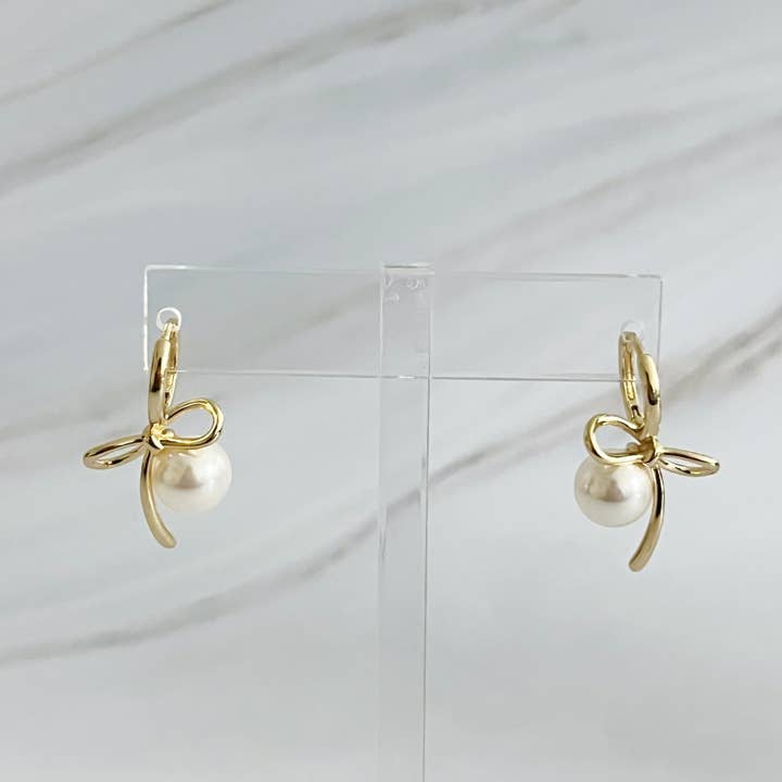 Ellison+Young - Wholesale Dangle Earrings - Bowed With Pearl Drop Earrings2