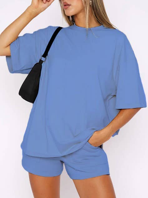 HIDDENBRAND - Wholesale Lounge Set - Women's - Half Sleeve Basic T-shirt 2 Piece shorts Set13