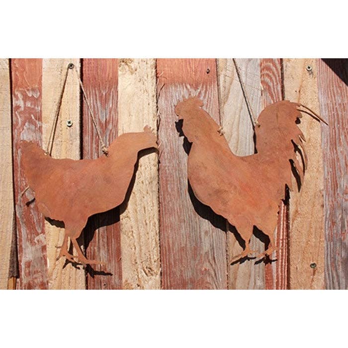 Rostikal - Vendita all'ingrosso Ornamenti/decorazioni per esterni - Gallina e gallo | decorazione da appendere alla finestra | decorazione da giardino color ruggine1