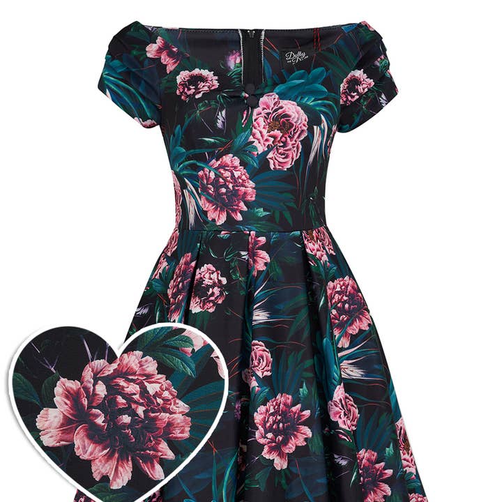 Robe de Jardin Noire à Épaules Dénudées Lily pour la vente par Dolly & Dotty