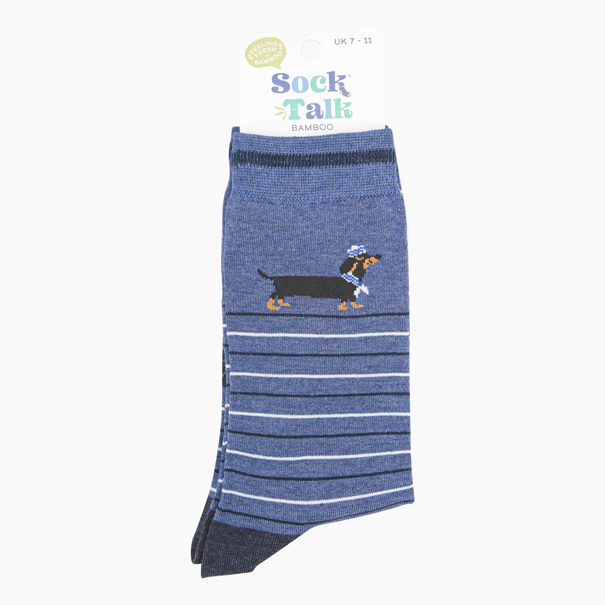 Sock Talk - Vendita all'ingrosso Calzini - Uomo - Calzini da uomo in bambù - Blu Denim, Righe con Bassotto Marinaio3