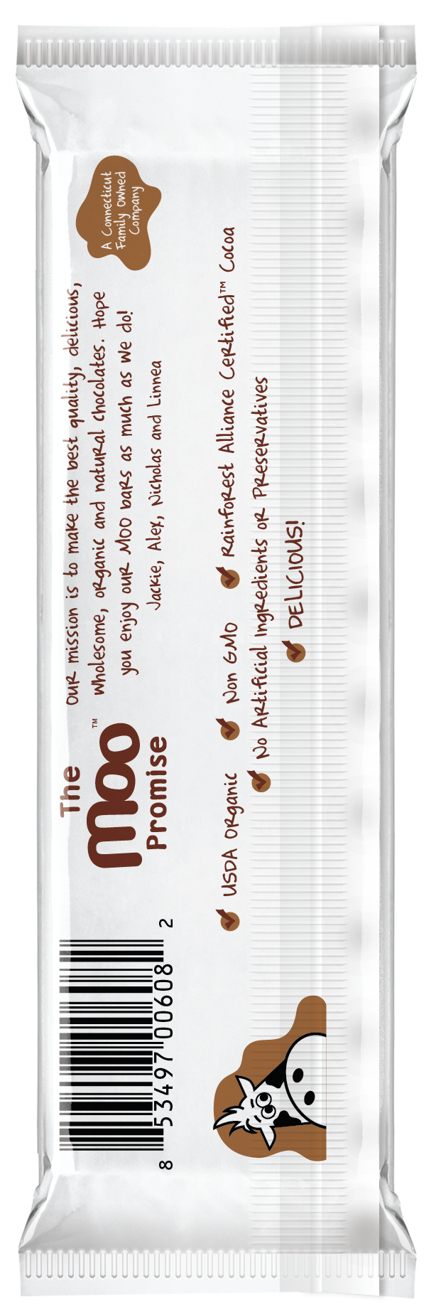 MOO Organic Chocolates - Wholesale Chocolate Bar - Organic Solid Milk Chocolate Large Bar,  1.4 oz2