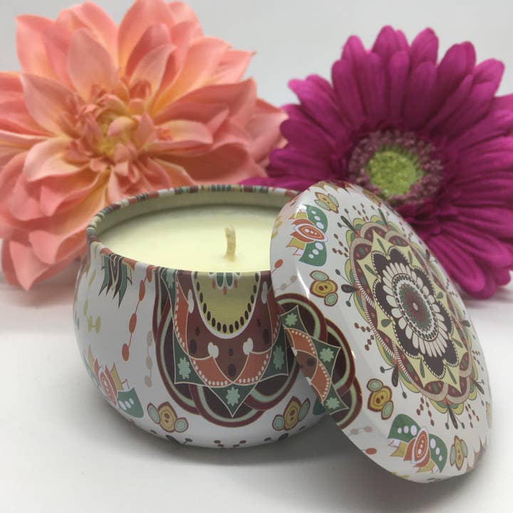 Travel Tin 4.5 oz Soy Candle-Decorative Fun Boho-Leafy Green for wholesale by Jamcat Candles