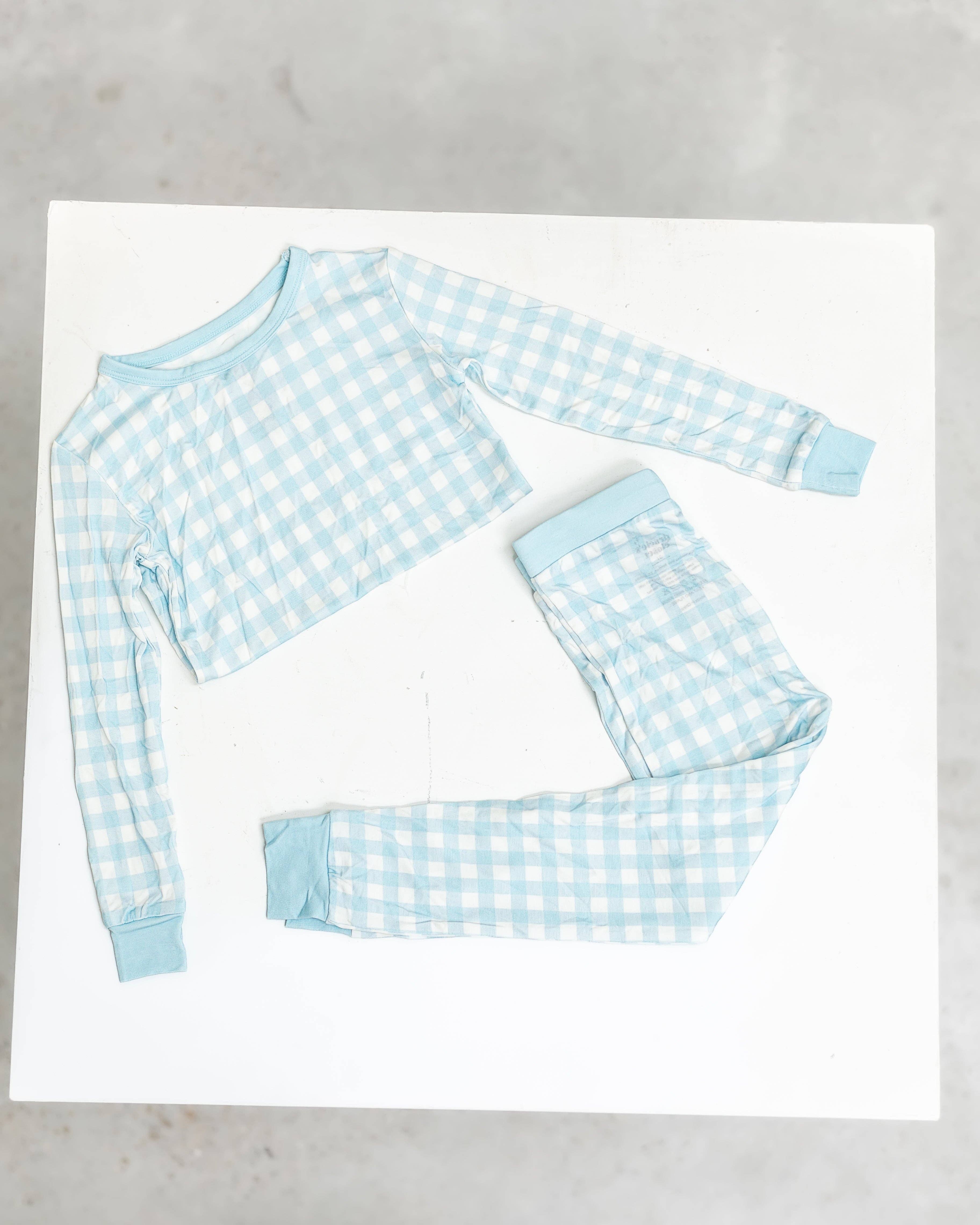 Gracie's Closet - Wholesale Sleepwear Set - Kids - Blue Gingham 2-Piece Toddler Bamboo Set0