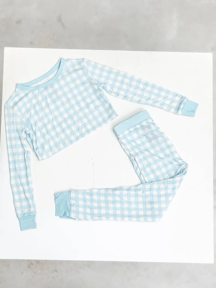 Gracie's Closet - Wholesale Sleepwear Set - Kids - Blue Gingham 2-Piece Toddler Bamboo Set