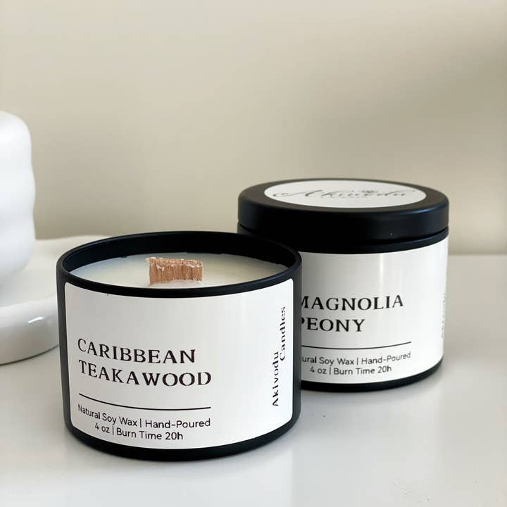 Akivodu Candles - Wholesale Travel Candles - Wood Wick Candle 4 oz- Multiple scents