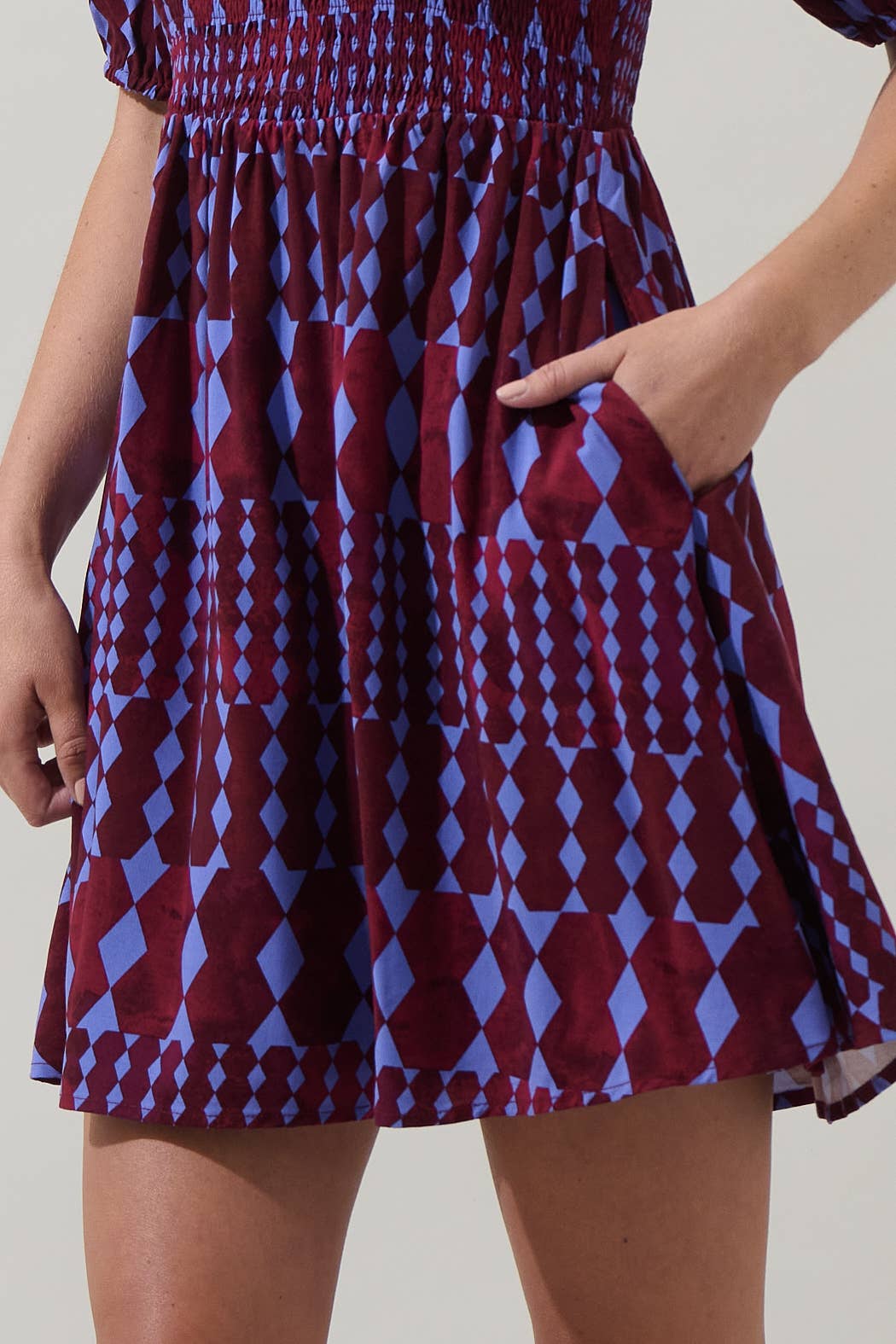 BURG BLUE Ramsay Abstract Sulen Smocked Mini Dress for wholesale on Faire4