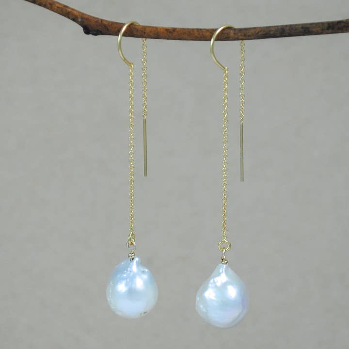 Pearl Threader Earrings - Gold-Filled for wholesale by Cameron Kruse Designs
