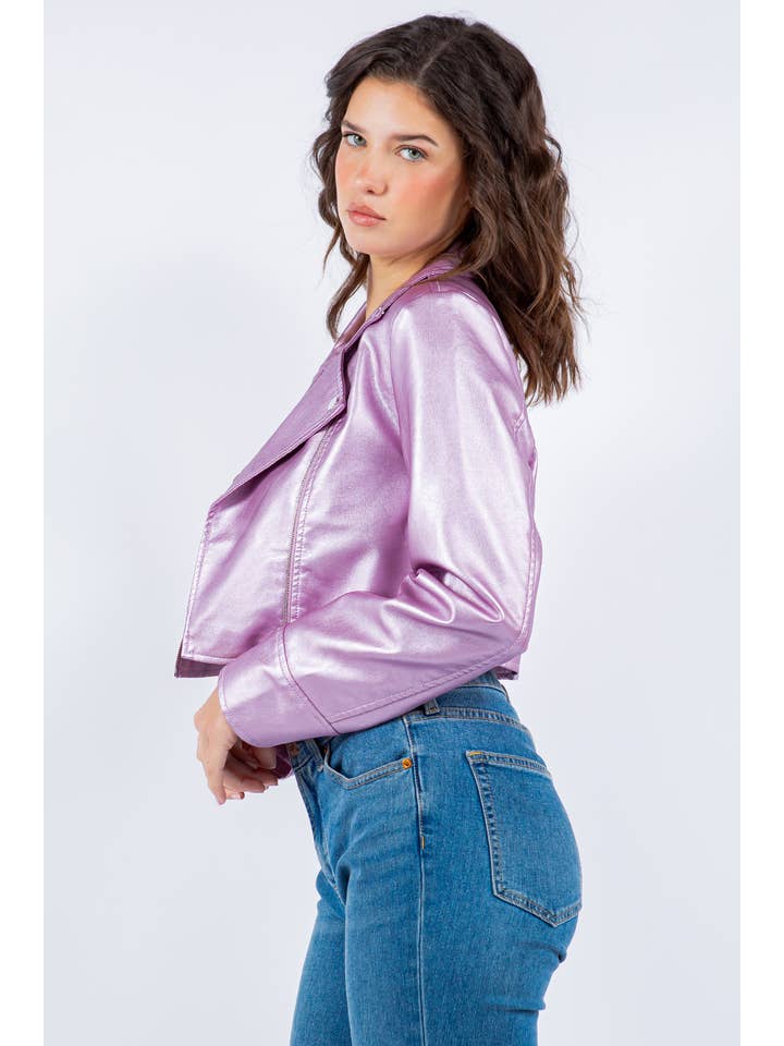 Veracci – wholesale Leather jacket – Women′s – Faux Leather Cropped Moto Jacket6