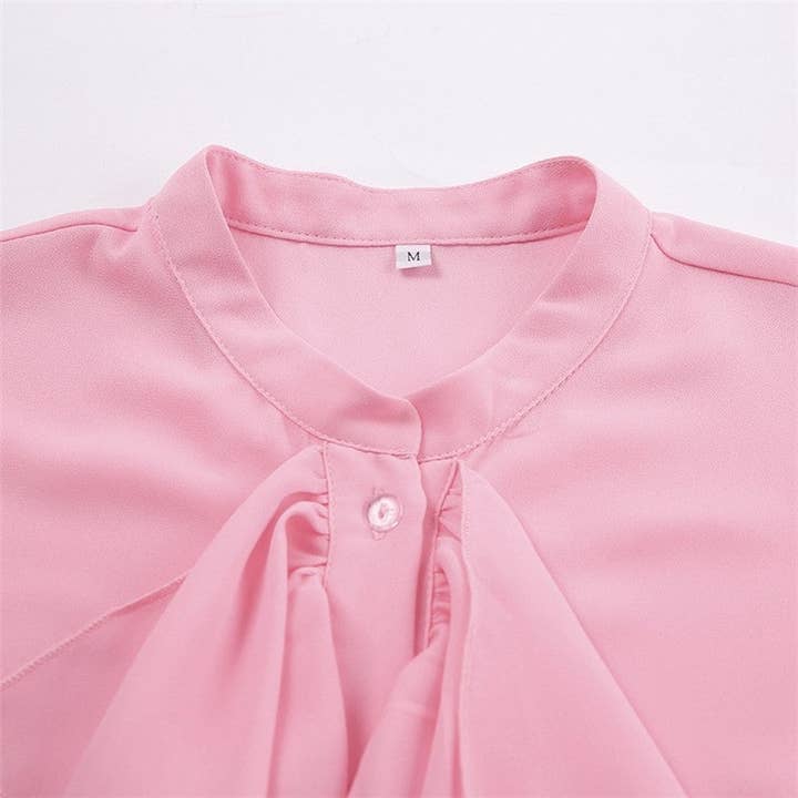 Sheer Trend - Wholesale Blouse - Women's - Round Neck Bell Sleeve Ruffle Trim Women's Blouse4