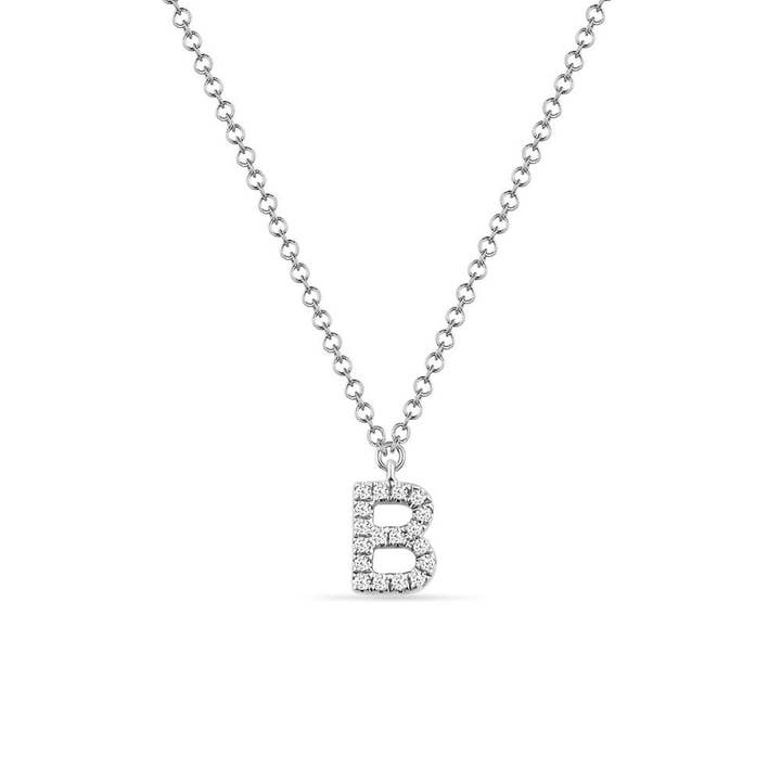 Letter “B” 14K white gold and diamond necklace for wholesale by Leaf Jewelry