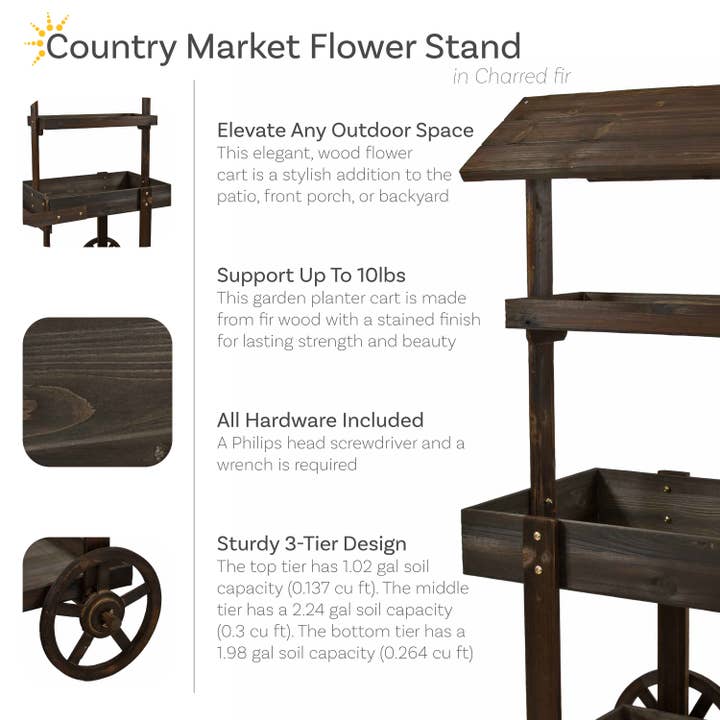 Sunnydaze Decor - Wholesale Planter Box - Country Market Flower Stand Raised Garden Bed - Charred Fir