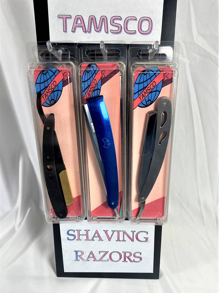 Présentoir de rasoir de coiffeur (9) pour la vente par MAYA Cosmetics