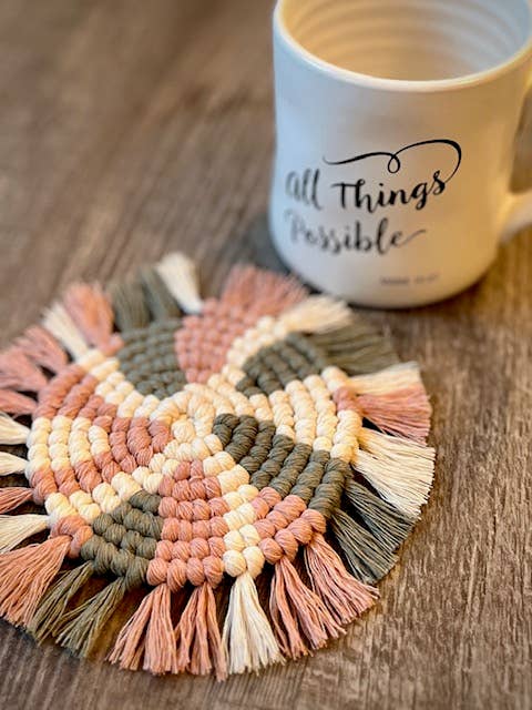 Macrame Mug Rug for wholesale by Mountaintop Creations