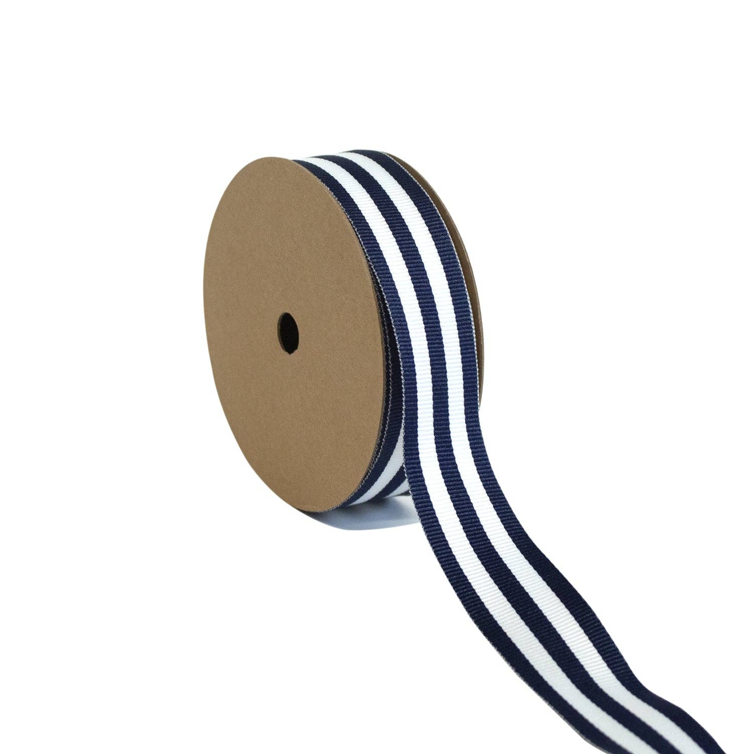 LA Ribbons Wholesale – wholesale Ribbon – Gift wrapping – Mono Stripe Grosgrain Ribbon - Navy/White0