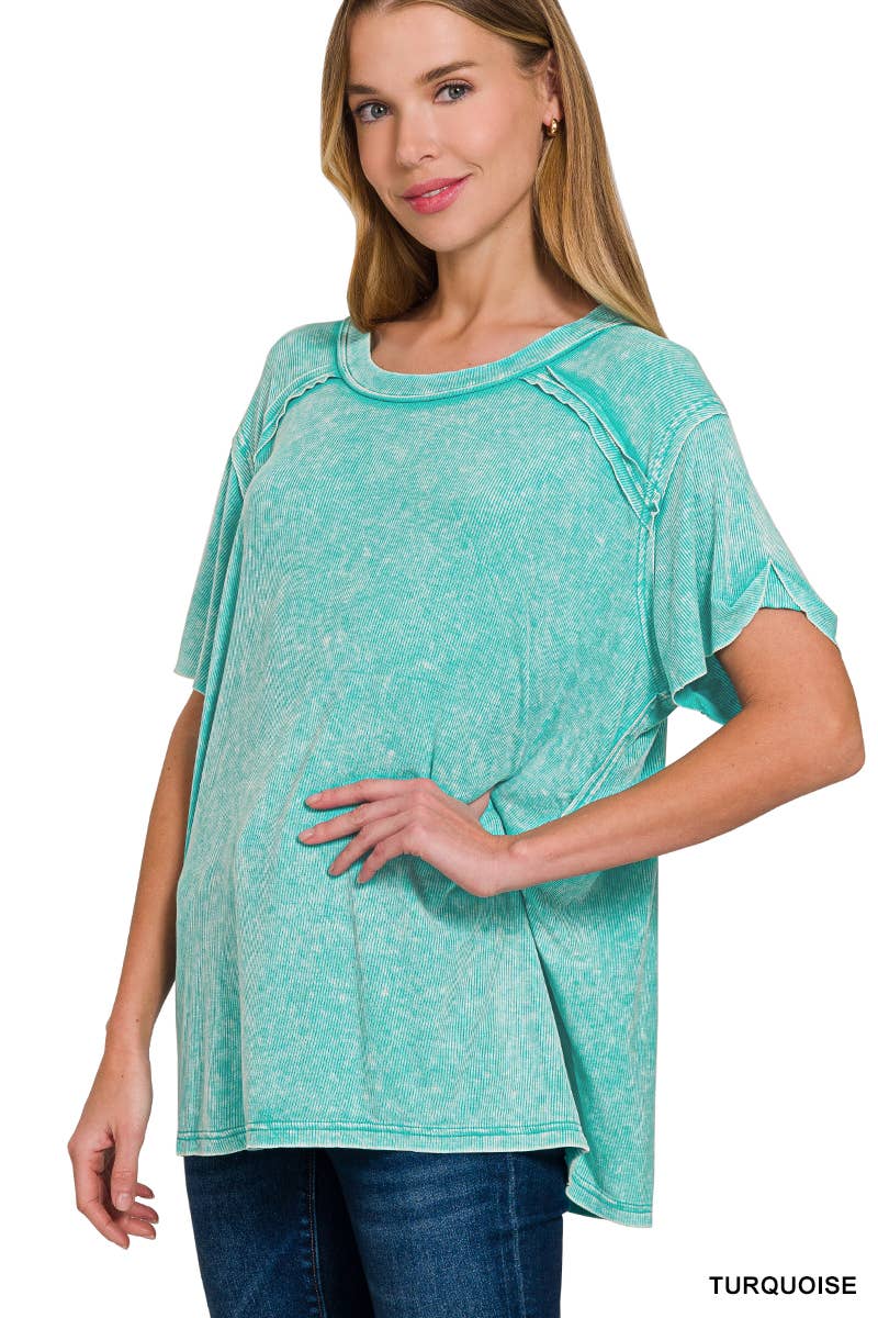 42POPS – Großhandel Strickoberteil – Damen – Geripptes Kurzarm-Oberteil mit Bootsausschnitt.16