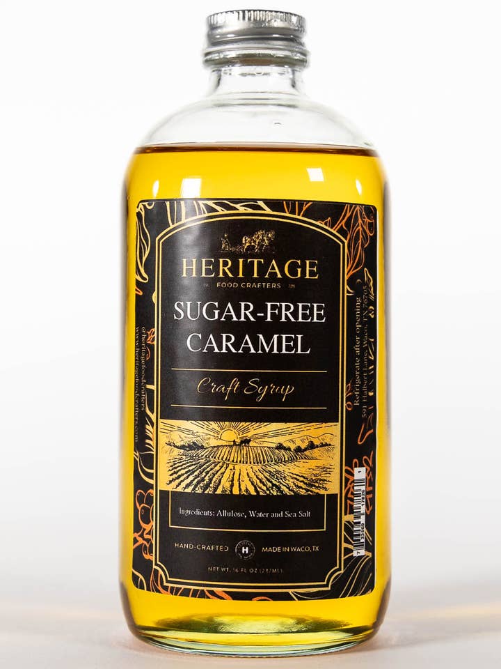 Specialty Coffee and Beverage Syrup - Sugar-Free Caramel 16oz for wholesale by Heritage Food Crafters