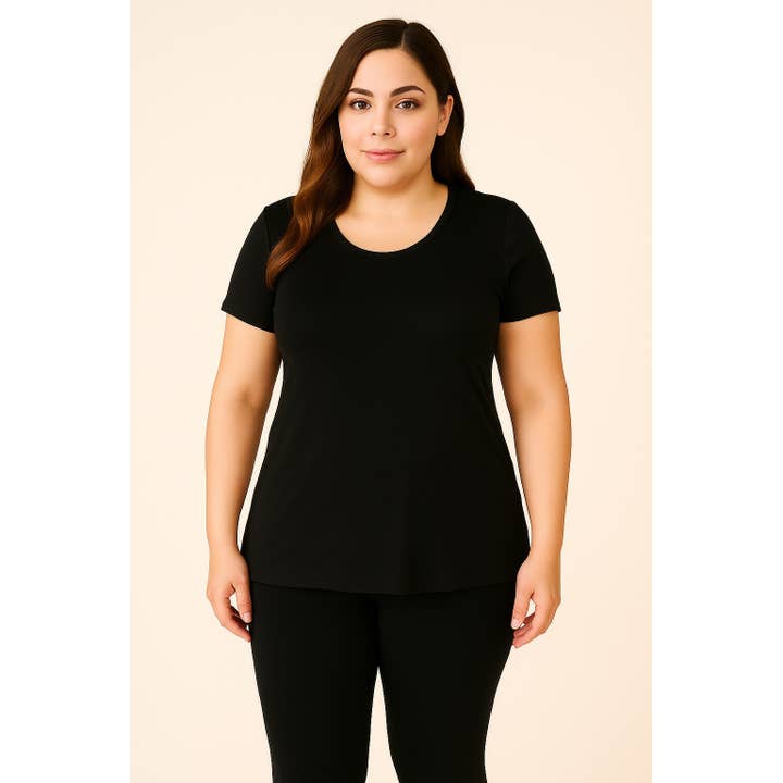 PLUS RUND RIBB HALS KORTÄRMAD GRUNDLÄGGANDE TOPP för wholesale av Pinkbloom