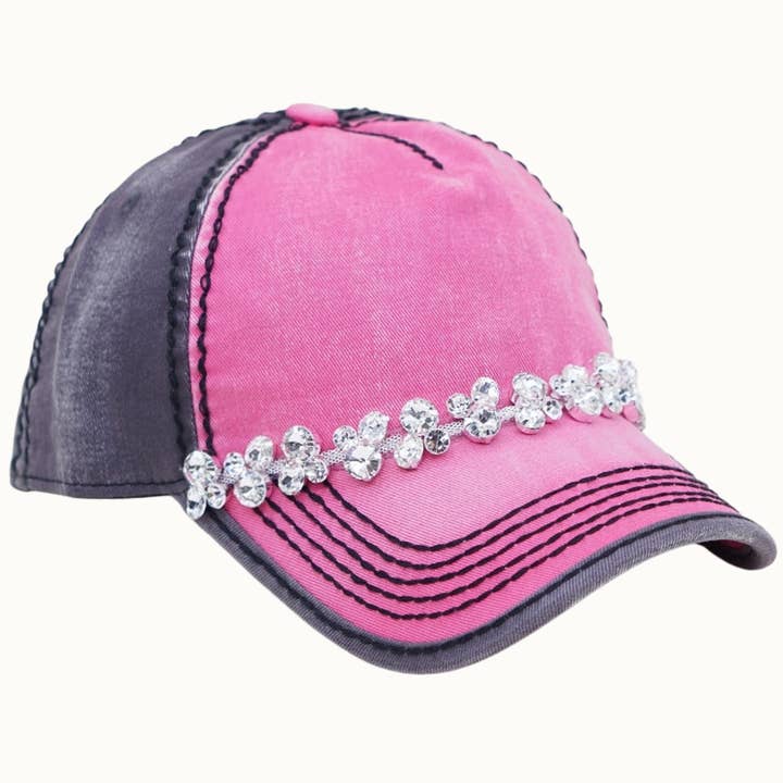 Olive & Pique - Wholesale Baseball Cap - Women's - Bejeweled Bling Glitz Two-Toned Cap, Adjustable2